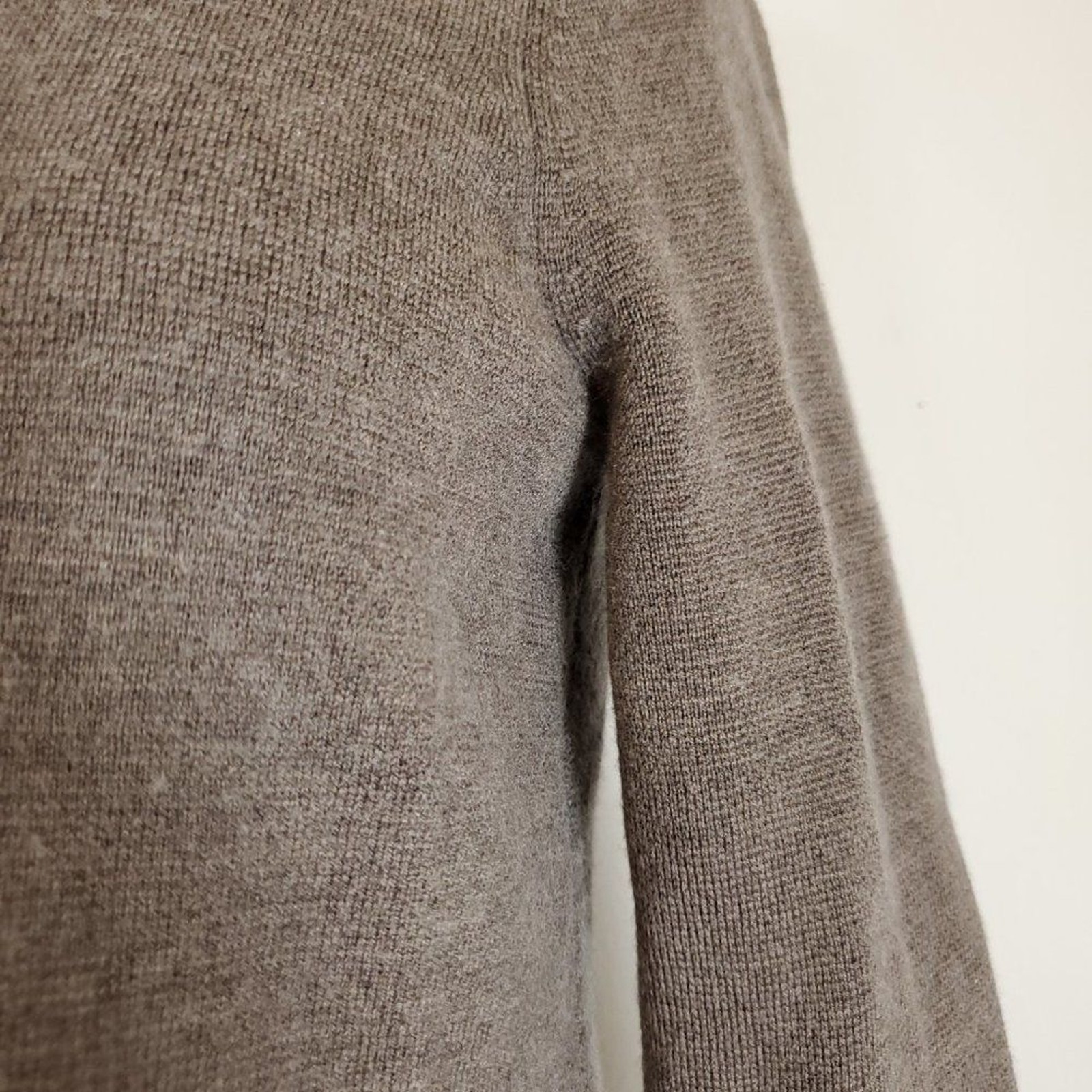 Doncaster 100% Wool Sweater Leather Trim 3/4 sleeve taupe Zipper Cardigan jacket