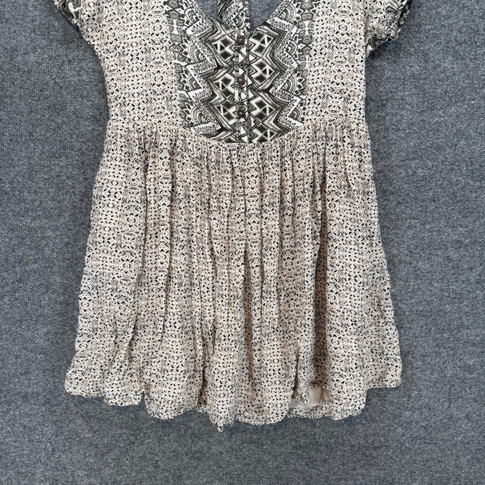 Free People Mini Dress Womens Small Beige Geometric Boho Festival Pockets