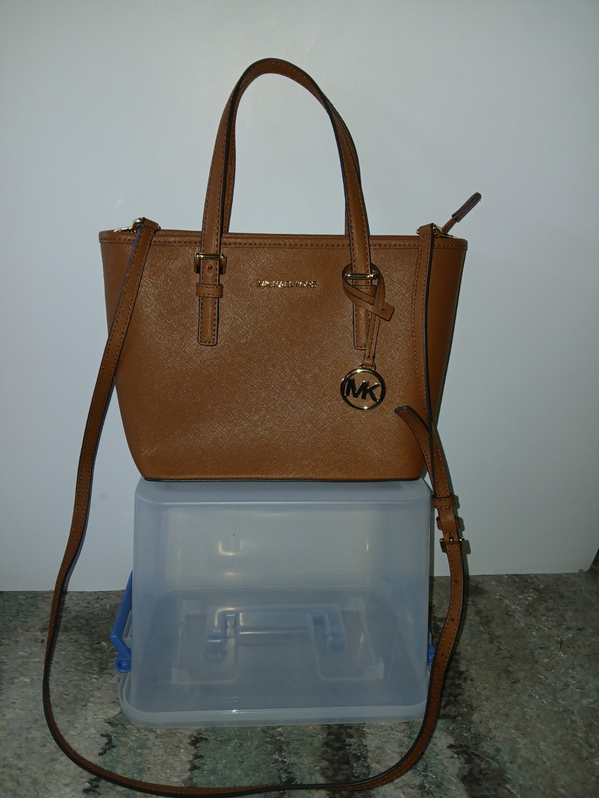 Michael Kors Brown Satchel Top Handle Zip, Detachable Strap, Logo, Charm