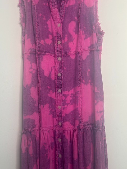 A Rare Bird Magenta Pink Tie Dye Button Down Ruffle Hem Sleeveless Maxi DressNWT