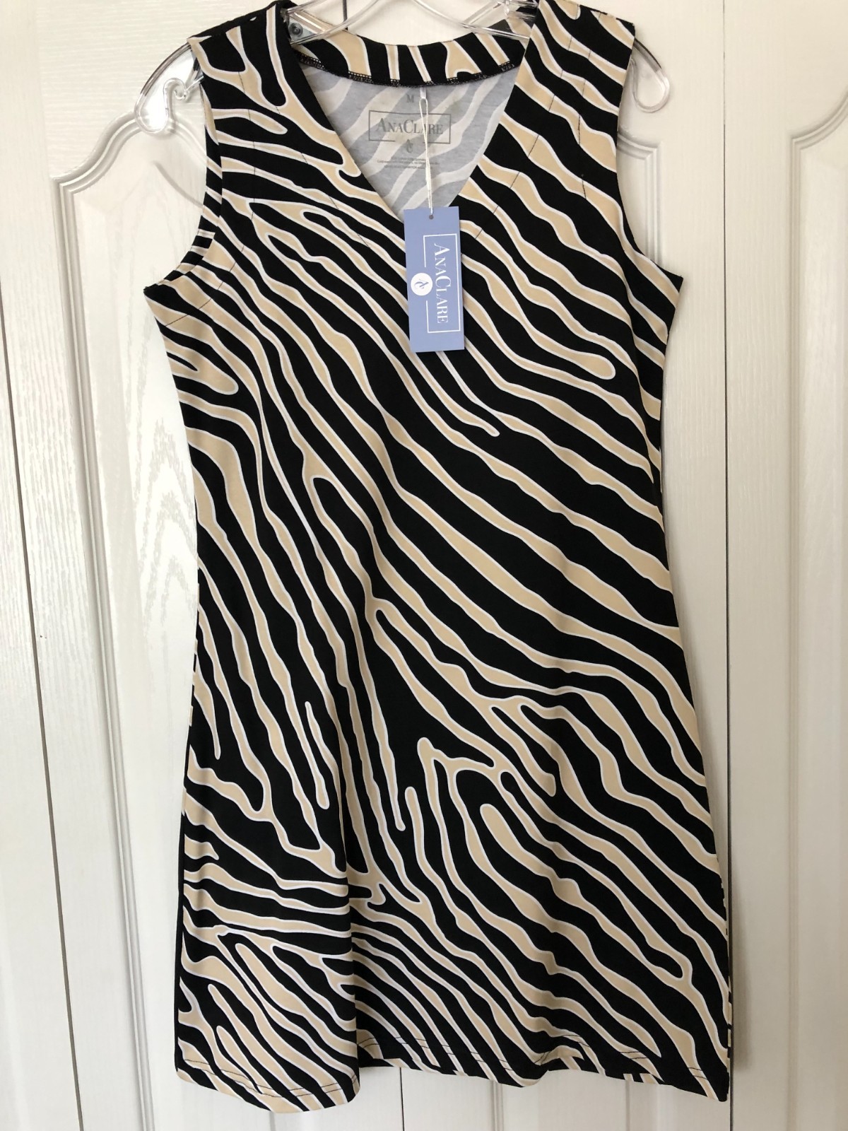 Ana Clare Zebra Striped Sleeveless Dress Size Med NWT