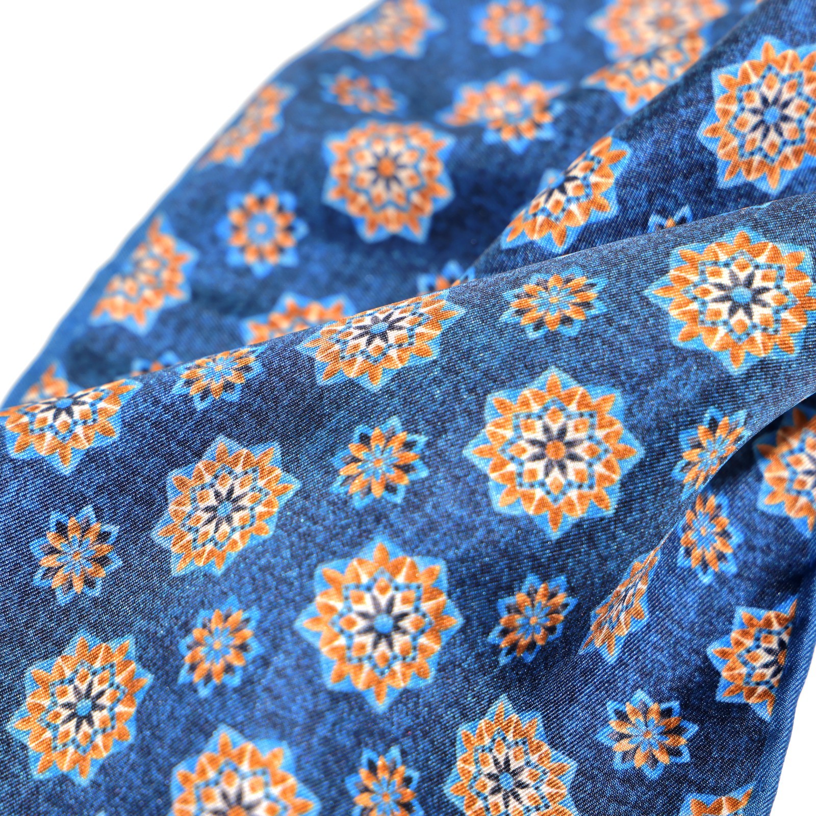 Men’s 100% Silk Blue Geometric Floral Pocket Square Scarf Hand Rolled Gift 11.8″