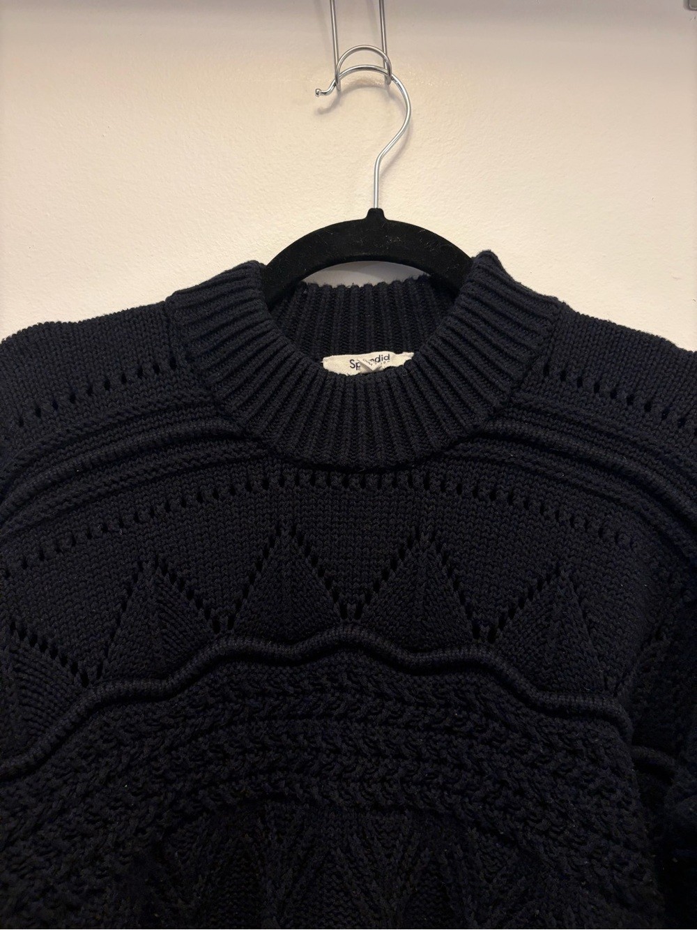 Splendid Navy Black Textured Knit Crewneck Sweater Women’s XS Relaxed Fit