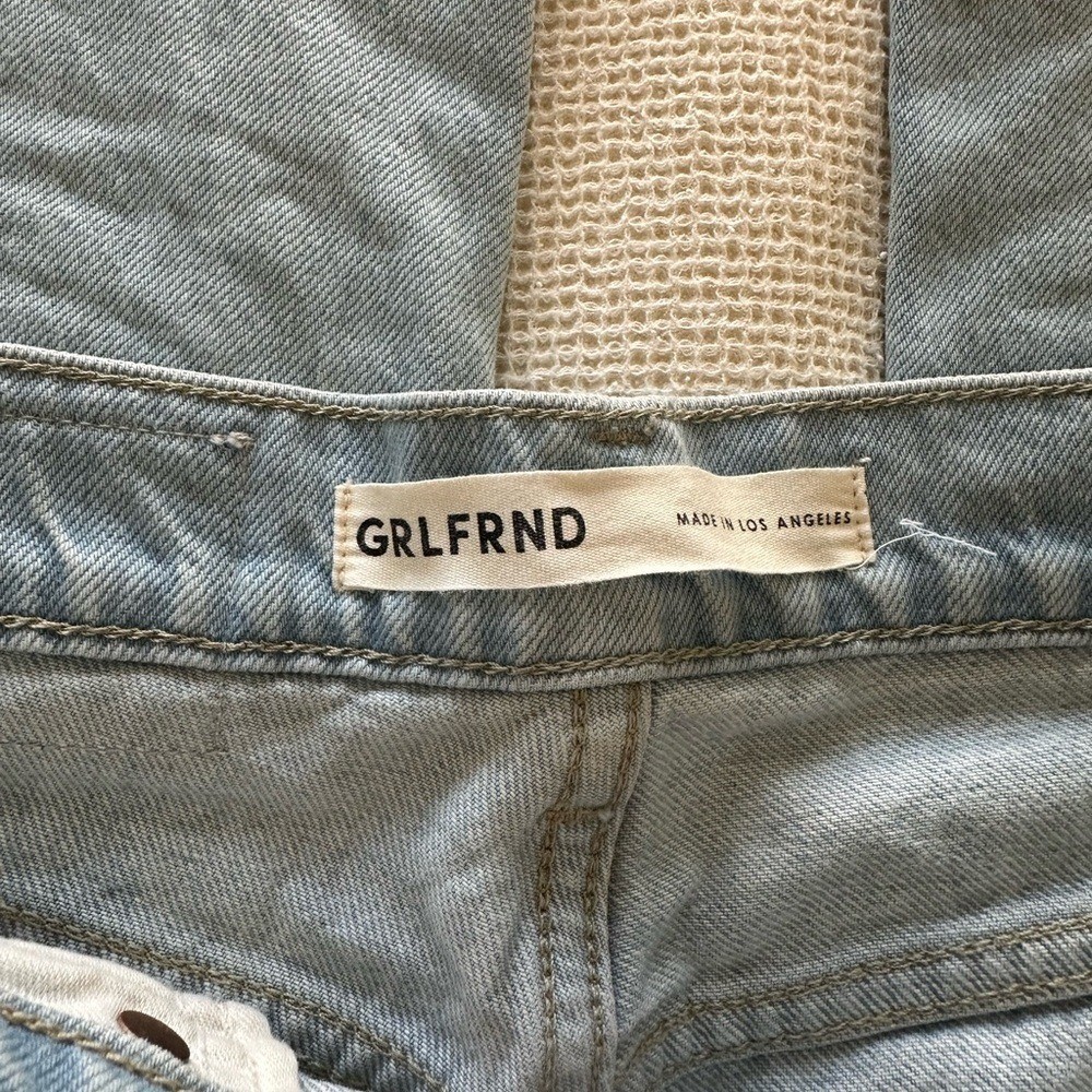 GRLFRND Cassidy Mid Rise Straight Light Blue Distressed Jeans