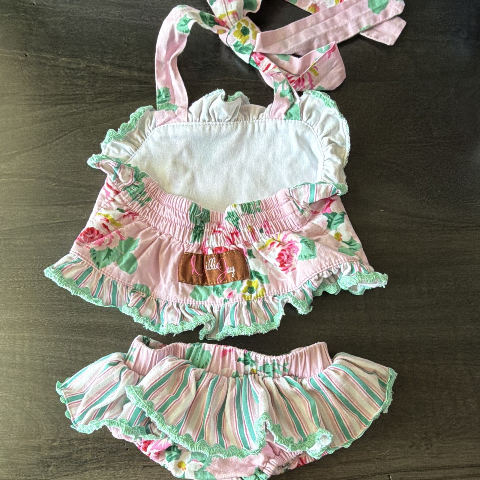 Lilly Jay Girls 9M 2-Piece Pink Floral Cotton Ruffle Sleeveless Top Shorts