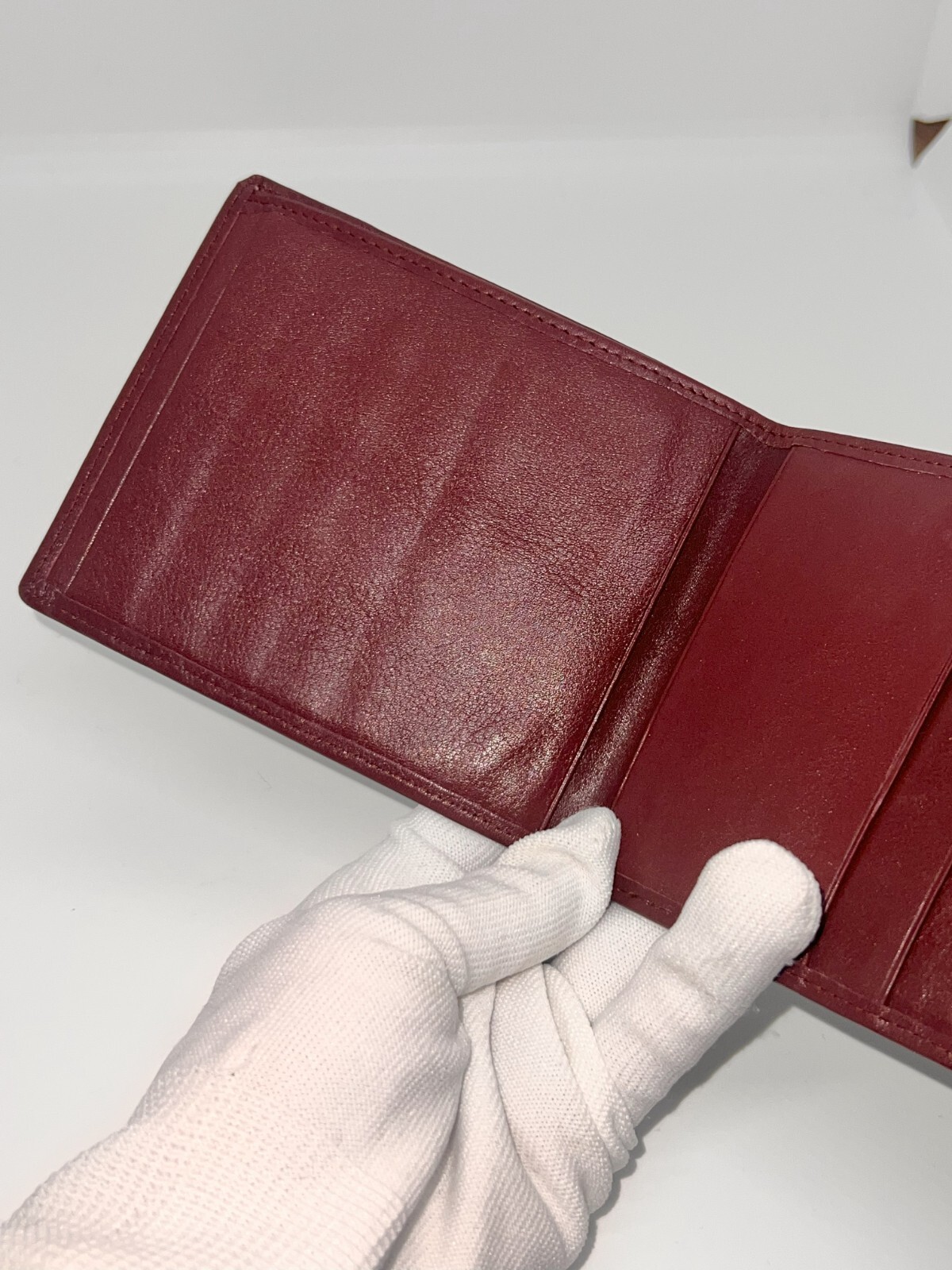 Authentic Cartier Wallet Purse Bordeaux Must Leather Red 14cm 10cm No Box Japan