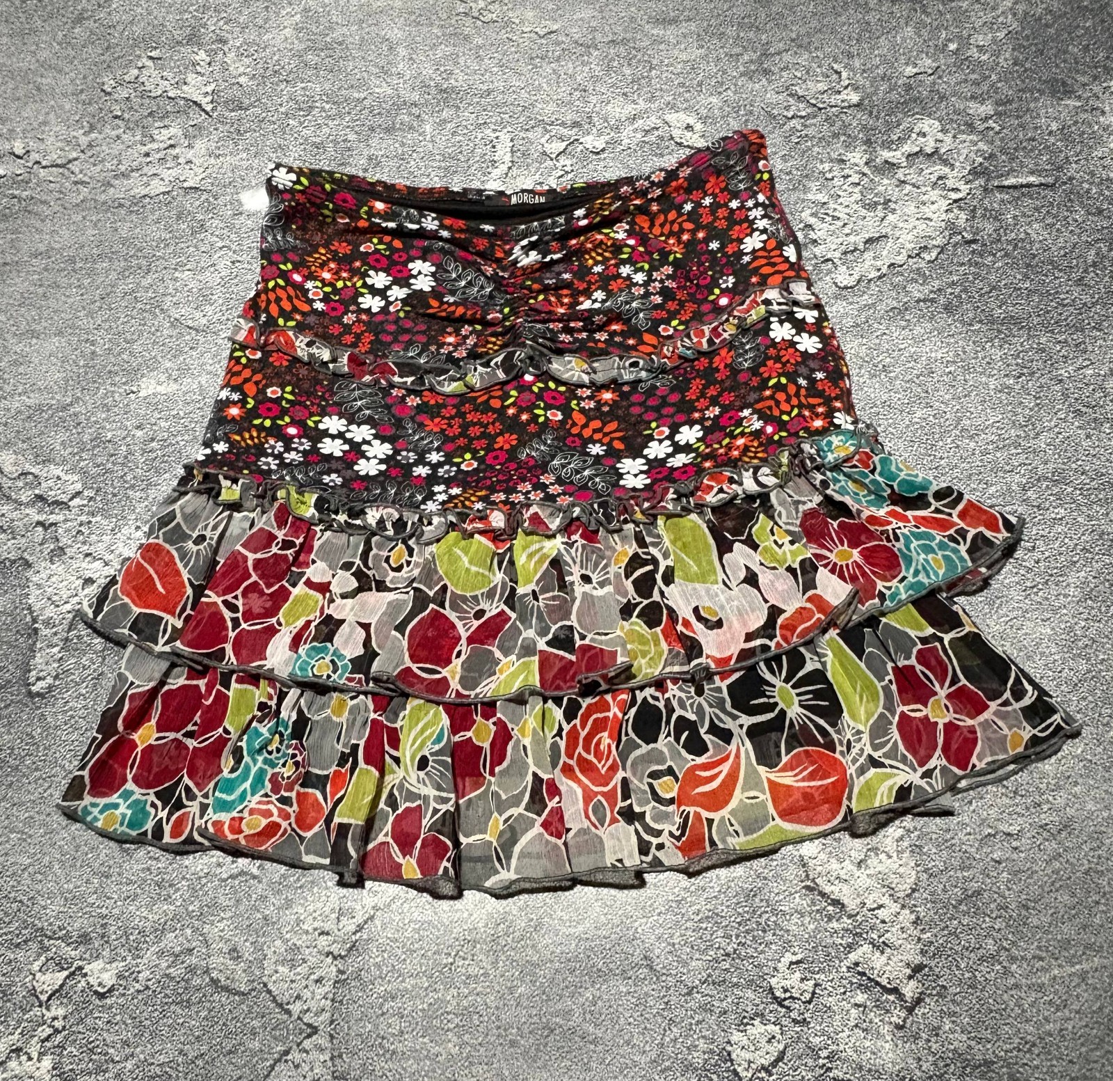 Morgan De Toi Vintage Tiered Floral Mini Skirt Size S Jupa.N Multico Ruffle Y2K