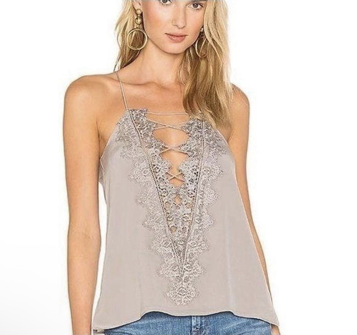 Cami NYC The Charlie 100% Silk Lace Top Grey XS STAIN FLAW