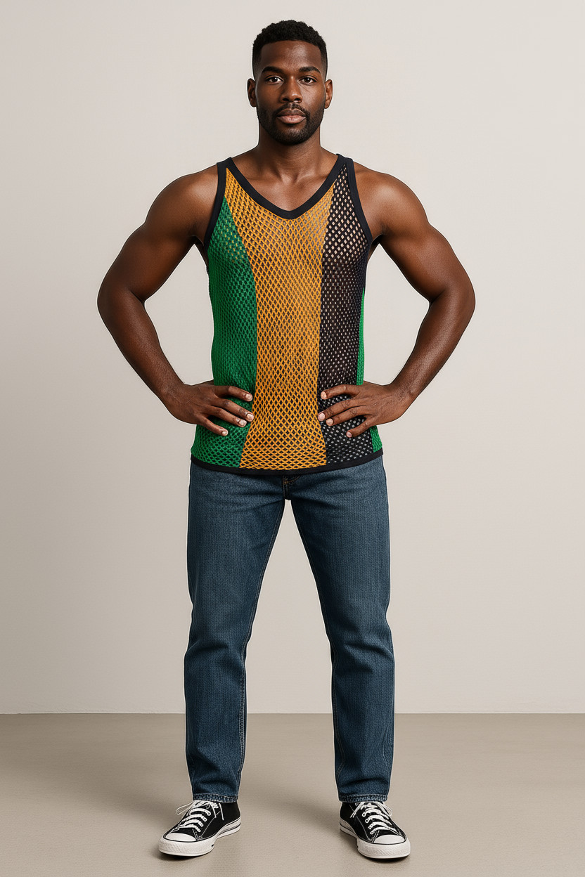 Jamaica String Vest or Mesh Marina In Classic Jamaican Colors Fr Carnivals Party