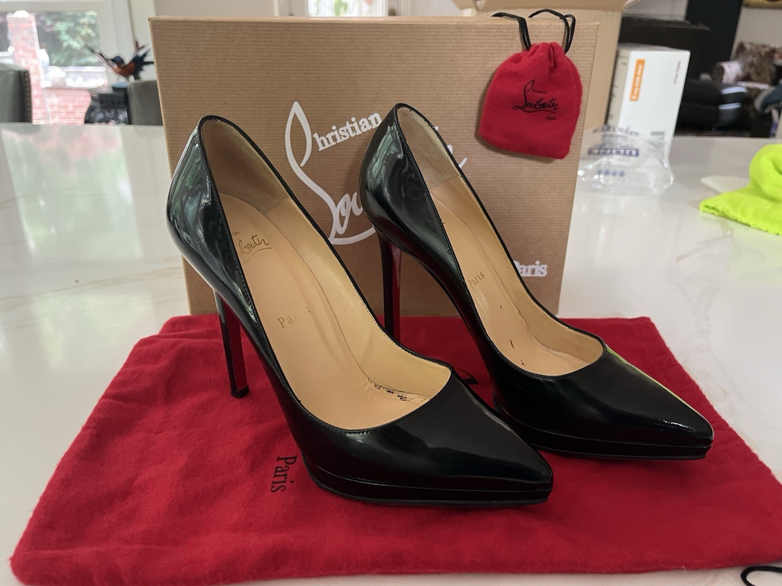 Christian Louboutin Pigalle Plato 120 Black Patent Calf Pumps, EU 37.5 w/Box
