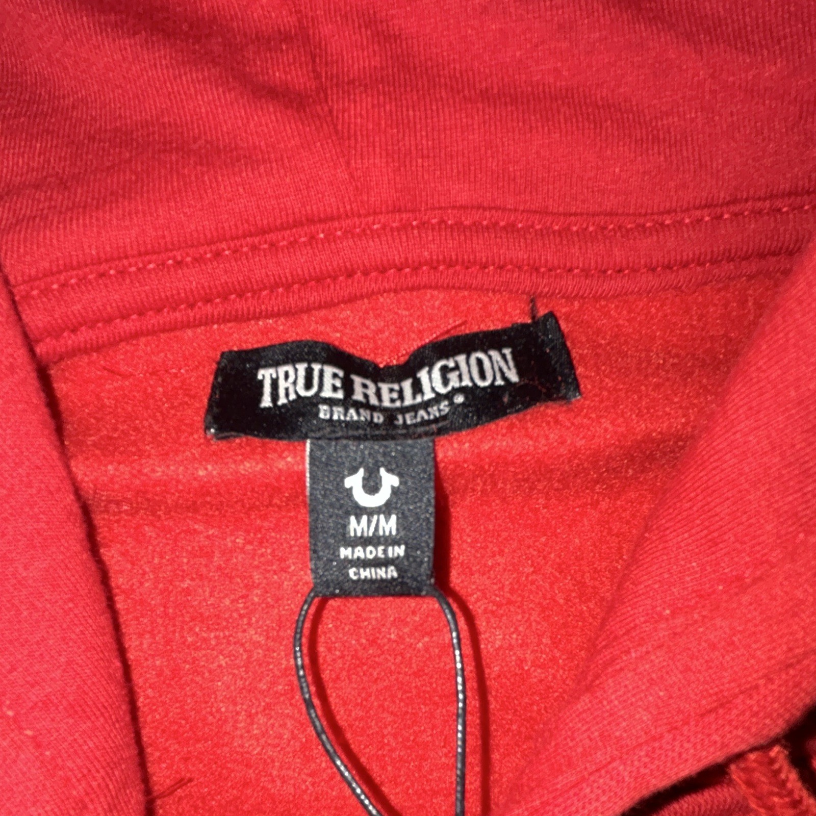 True Religion Men’s M Red Full Zip Hooded Fleece Hoodie Buddha Wreath Logo