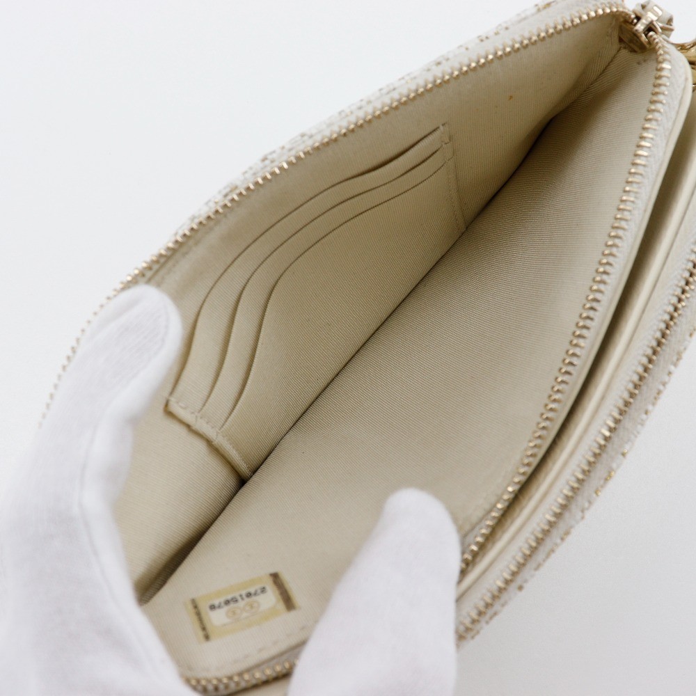 CHANEL Deauville ChainShoulder Shoulder Bag A84415 2-way clutch White twee…