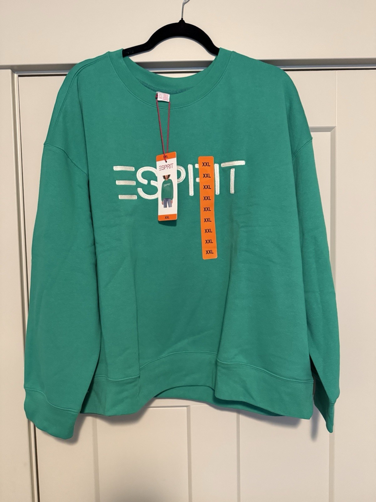 Esprit Kelly Green Logo Crewneck Pullover Sweatshirt Long Sleeve Cotton Fleece