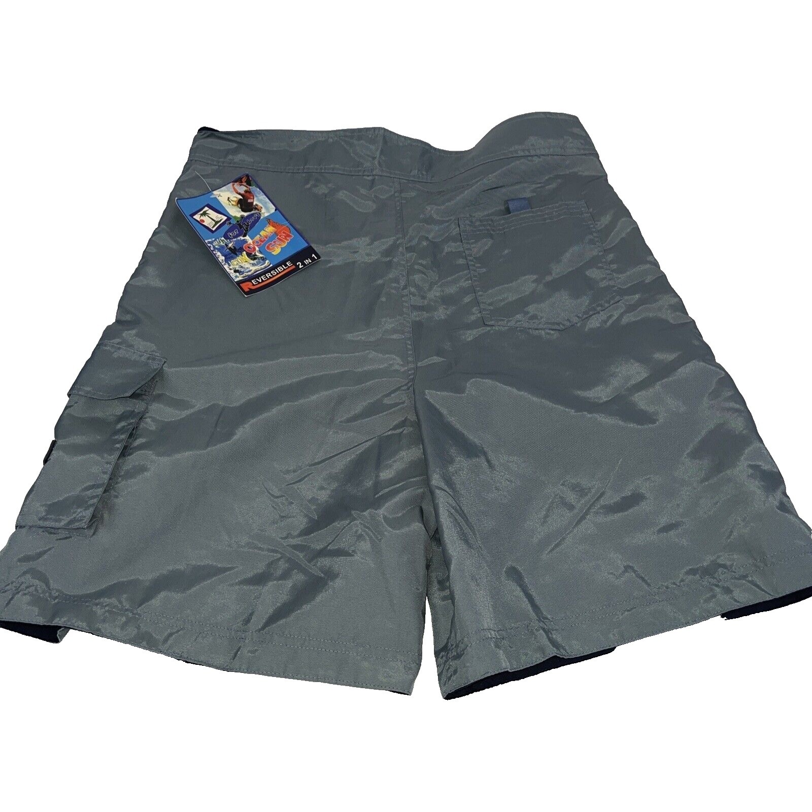 Board Shorts Reversible XL Tropical Flowers on Black other side Green surf beach