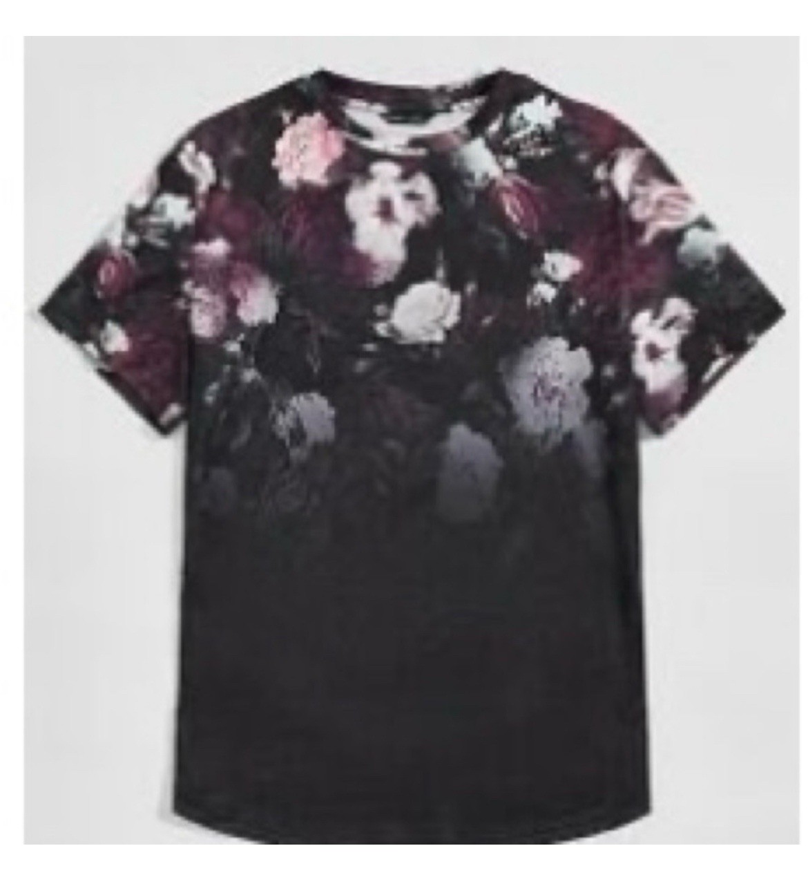 Men’s Black Pink White Gray Floral Flower Print Crew Neck Short Sleeve T-Shirt