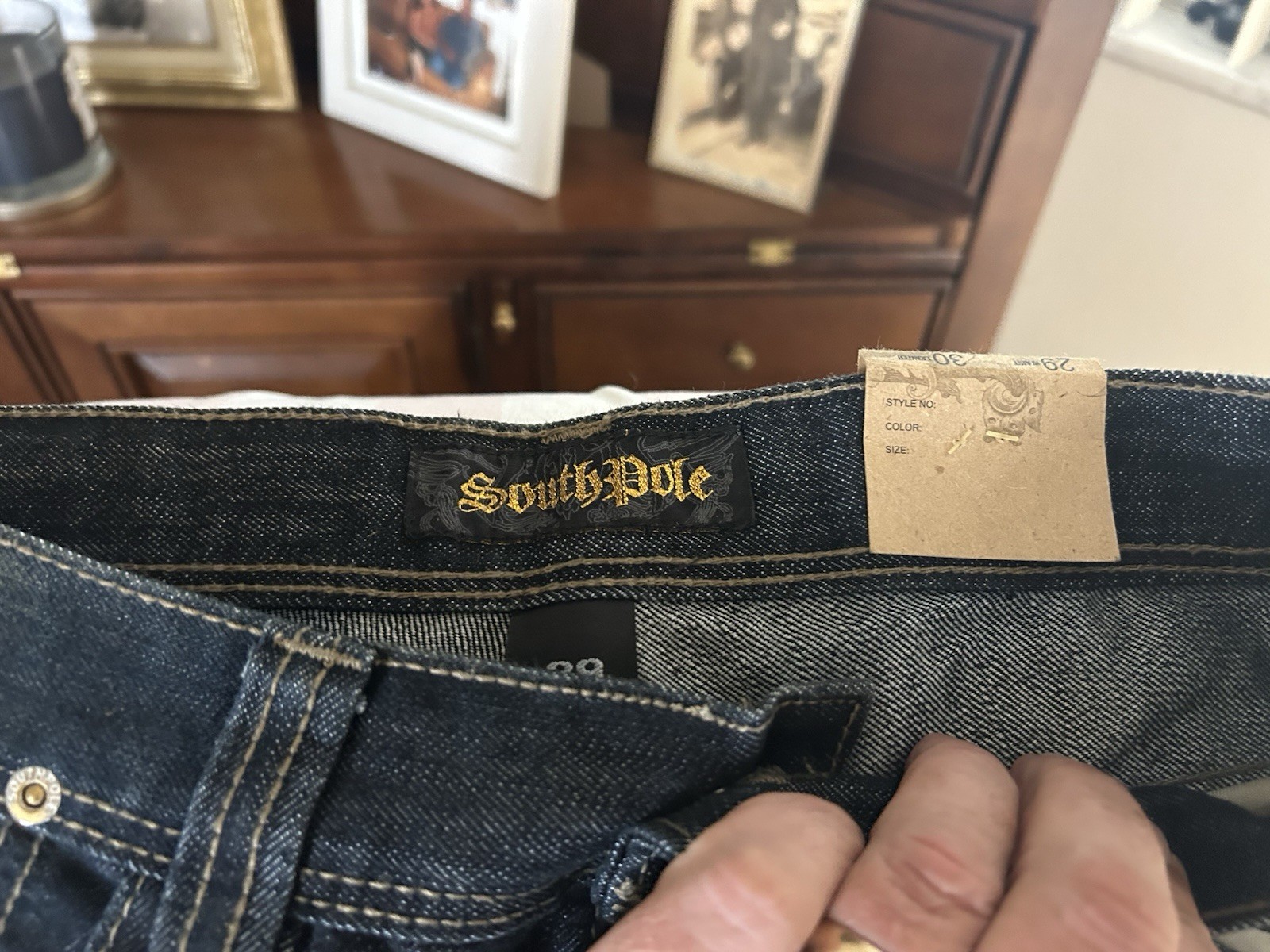 South Pole Jeans Mens Black Loose Straight Leg Opening Waist Low 29 30