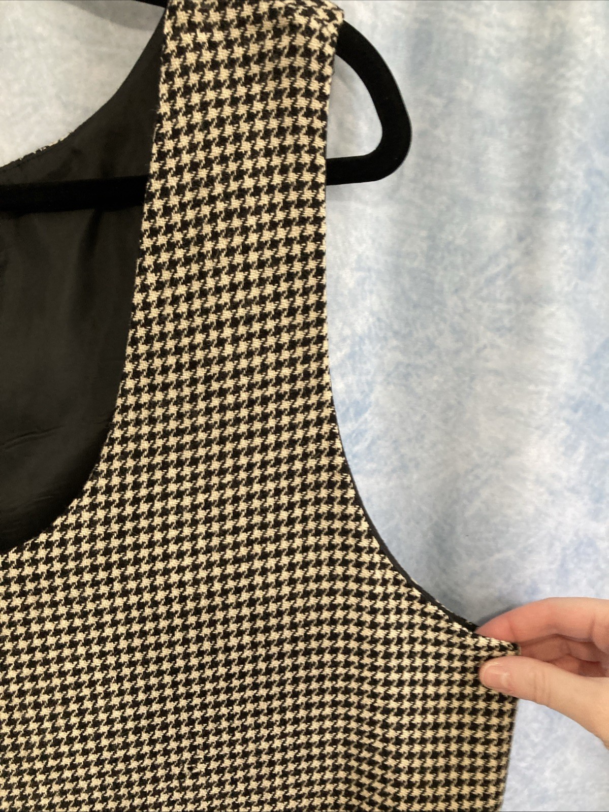 VTG 80s 90s Harvé Benard Wool Houndstooth Jumper Dress Lined Pockets XL 16 GUC