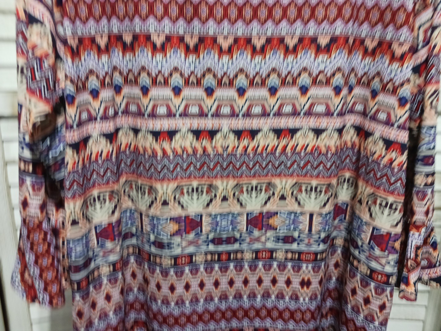 Womens DB Blouse Size 1X Orange Blue Aztec Designs Stretch Lightweight Unlined