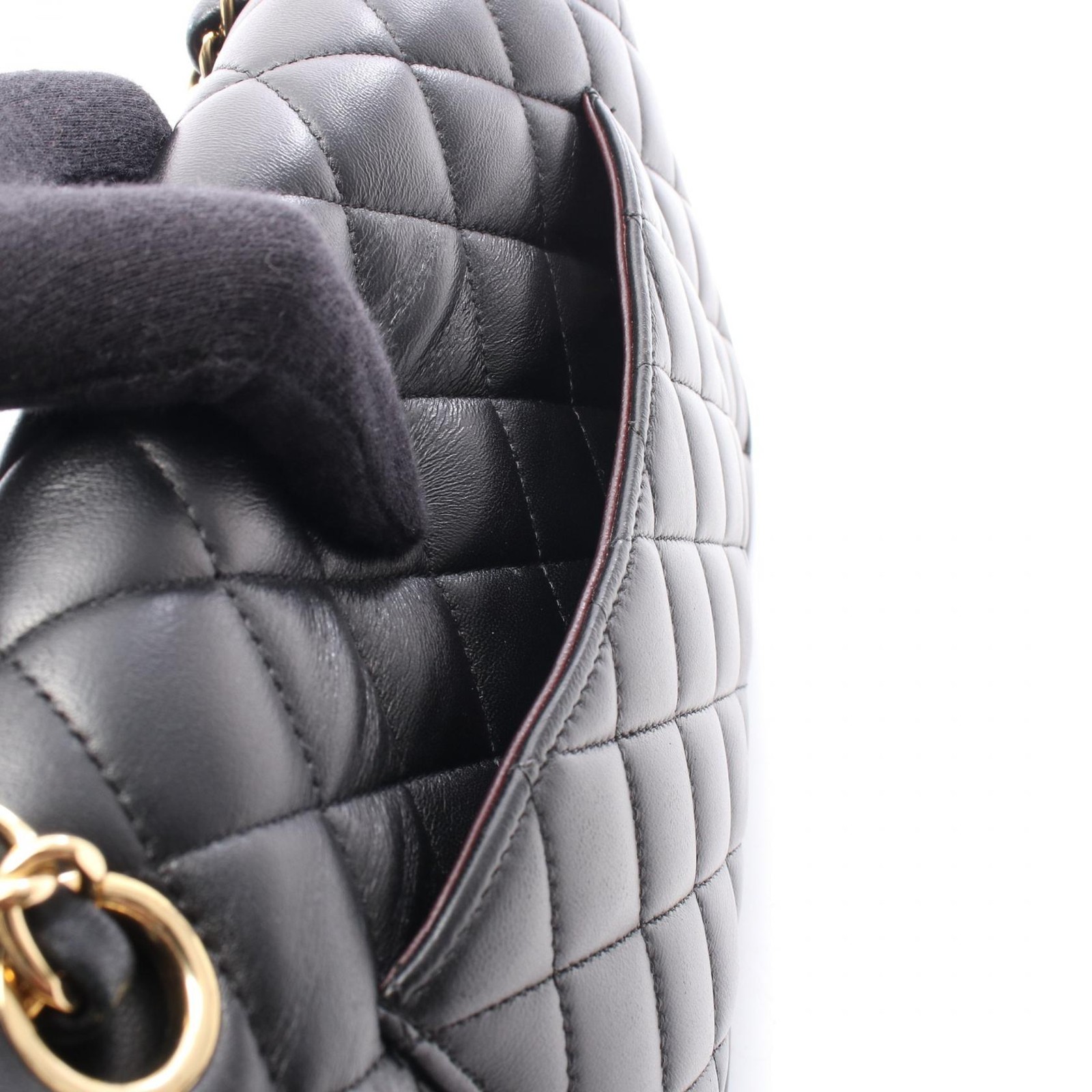 CHANEL Matelasse Double Flap Chain Shoulder Bag Lambskin Black GHW Used Women