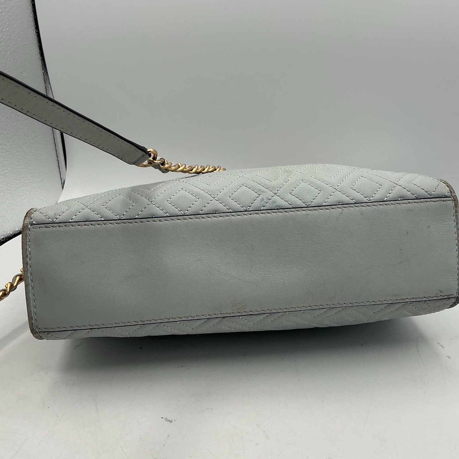 Tory Burch Fleming Light Blue Leather Quilted Chain Shoulder Crossbody Bag