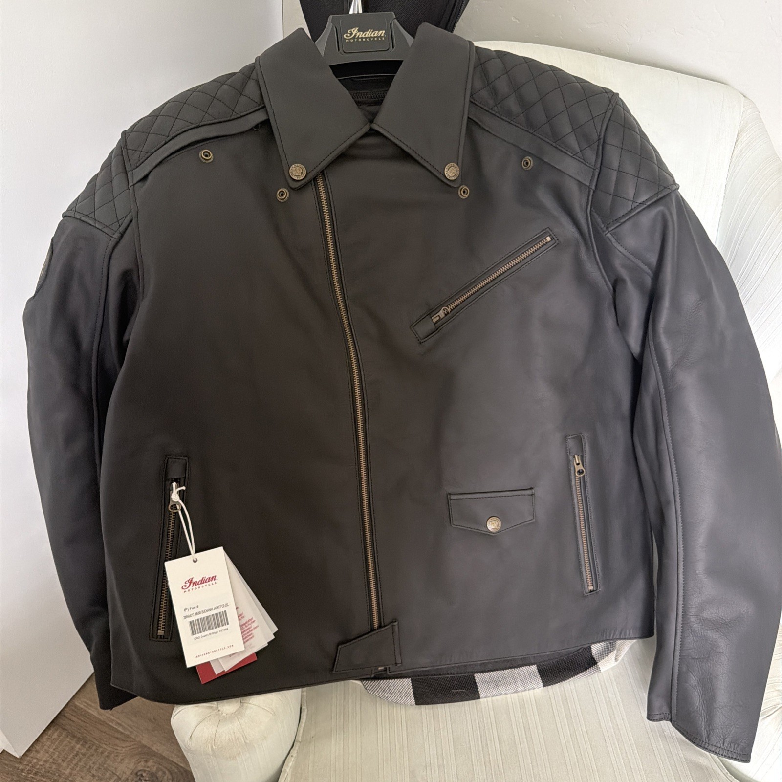 Men’s Indian Motorcycle Jacket Genuine Cowhide Leather Biker Jacket (Black)