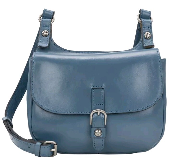 Patricia Nash Claretta Leather Crossbody Saddle Bag-Mirage Blue-NWT