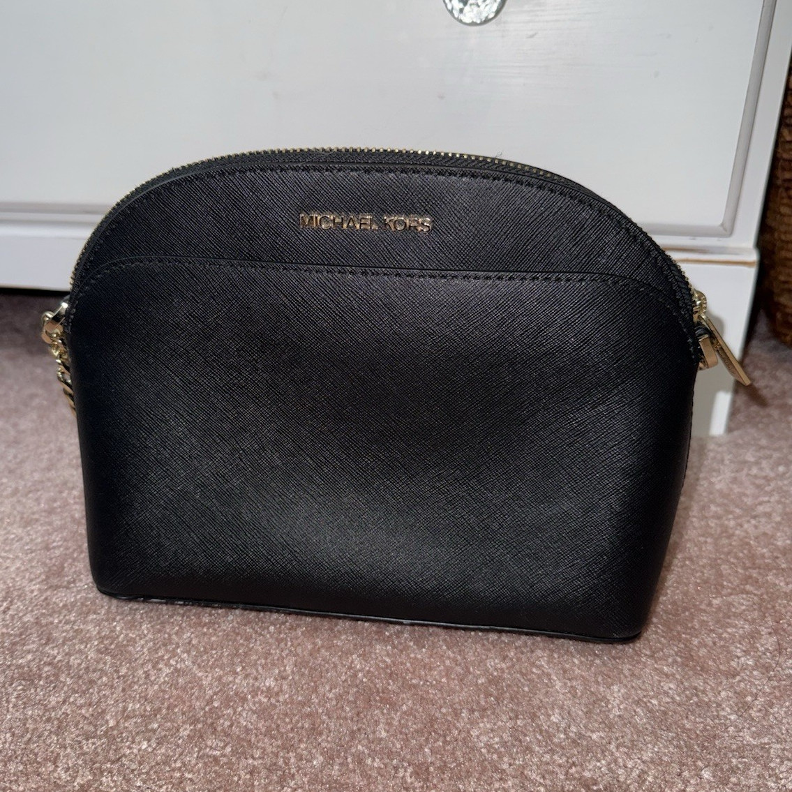 Michael Kors Small Black Half Moon Crossbody Bag Gold Hardware Zip Closure
