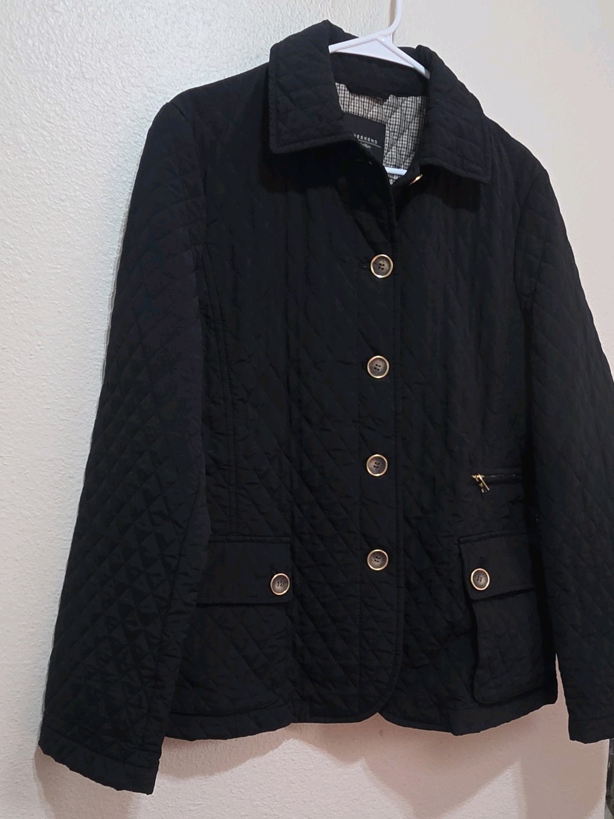 Weekend Max Mara Womens Black Quilted Button Jacket Pockets Size 42, 12 US