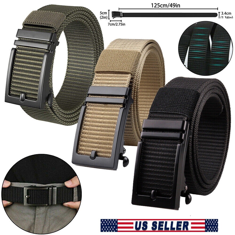 Mens Ratchet Belt Nylon Web Belts for with Automatic Slide Buckle Tactical Belt