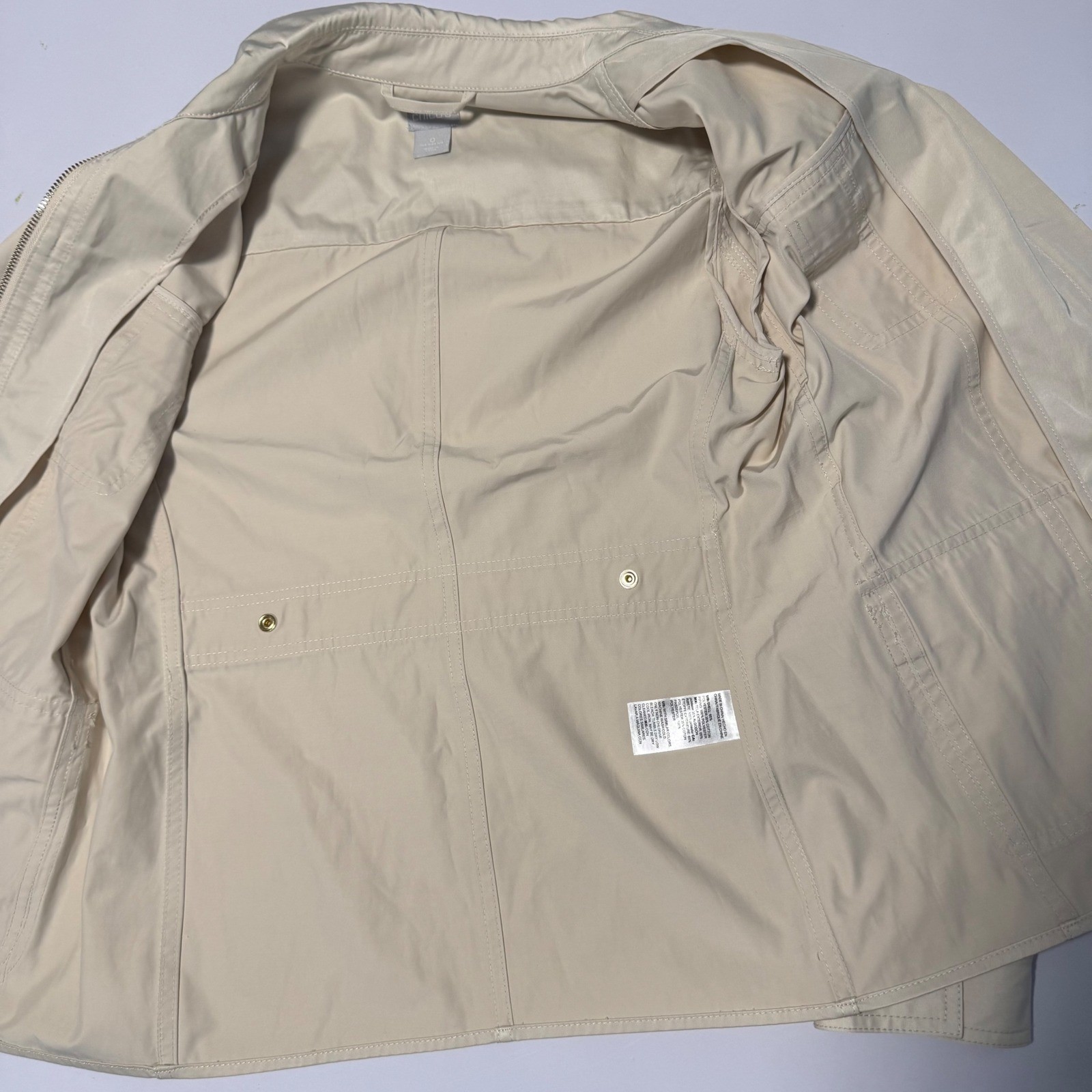 Chicos Utility Jacket Beige Button Snap Pocket Collar Zip Women Size 0 4 6