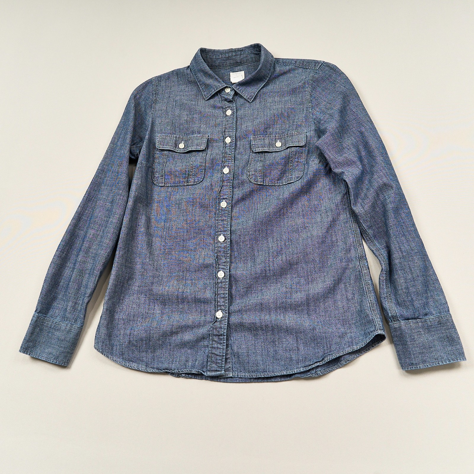 J. Crew Perfect Shirt Womens S Blue Chambray Cotton Button Up Roll Tab Sleeve