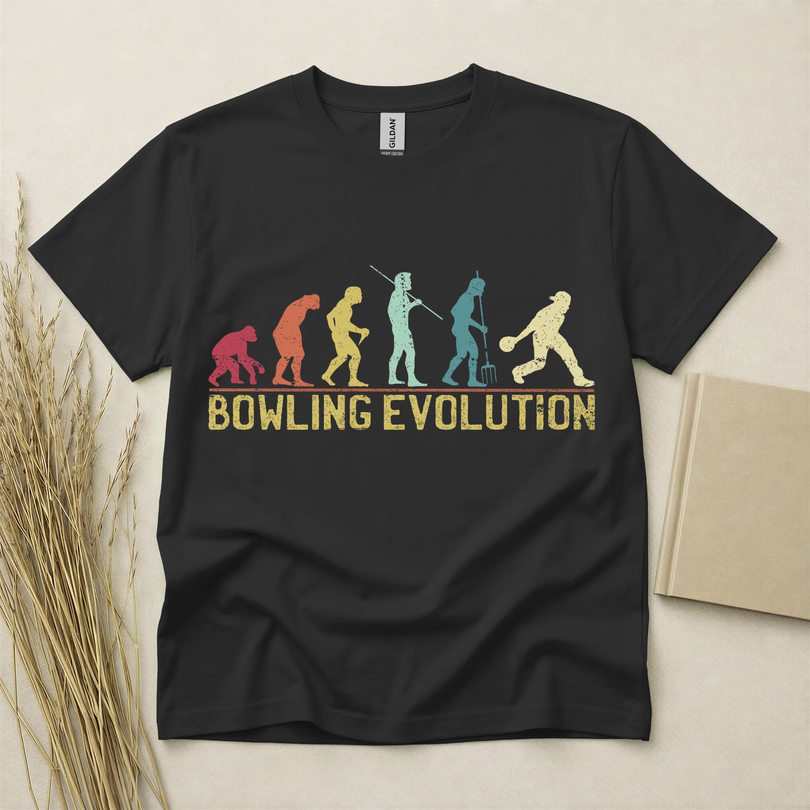 Bowling Evolution T Shirt Funny Bowler Gift Retro Sports Tee Gildan Cotton Top