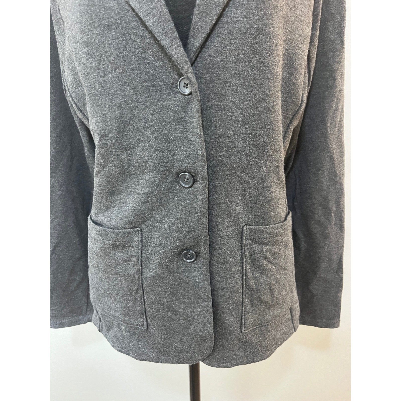 Tahari Knit Blazer Jacket Charcoal Gray Heather 3 Button Pocket Large L NWT