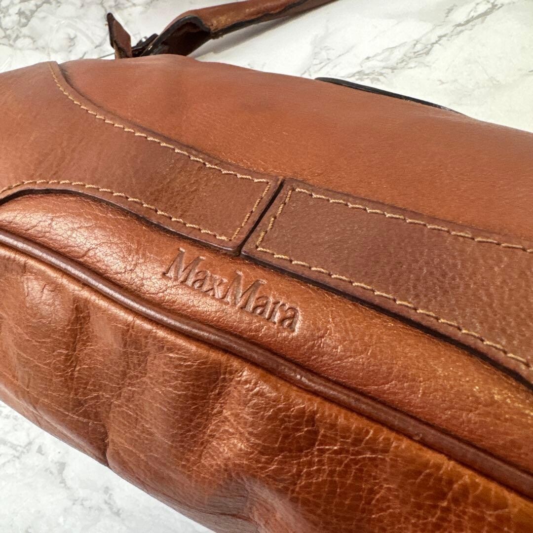 MaxMara Shoulder Bag Leather Brown Authentic From Japan