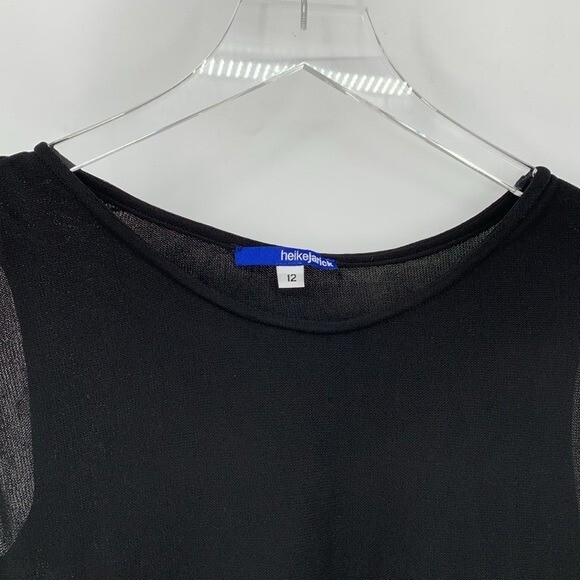 Heikejarick jersey knit top tank shirt blouse black asymmetric diagonal hem 12 L