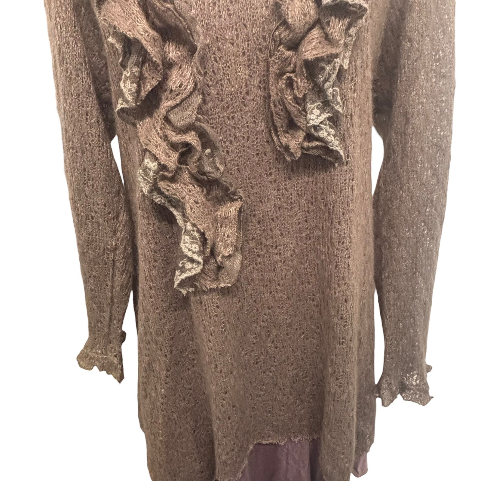 Pretty Angel Mauve Layered Ruffle Rosette Knit Tunic Dress XL Boho Lagenlook