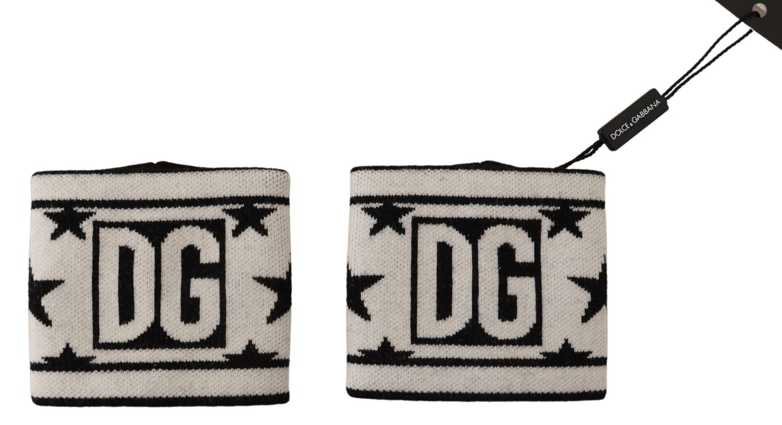 DOLCE & GABBANA Wristband Set White Black Wool Logo #DGMILLENNIALS 8cm x 9cm