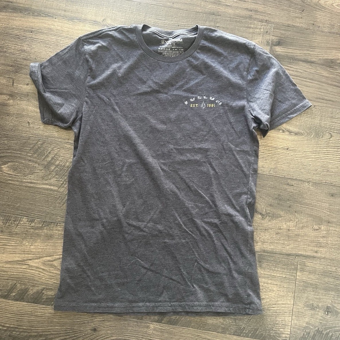 Volcom Men’s Gray Cotton/Poly Knit Graphic Logo Crew Neck Short Sleeve T-Shirt M