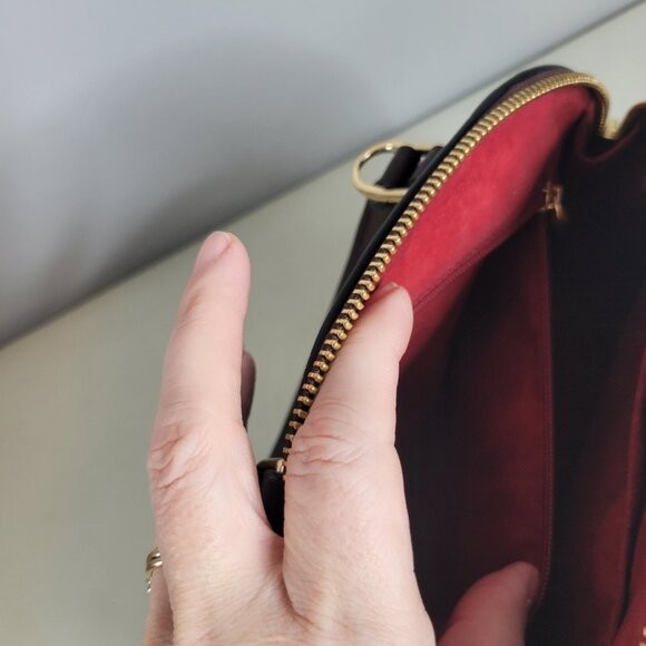 Coach Signature Debossed Patent Leather Sierra Satchel Oxblood Gold Purse Bag