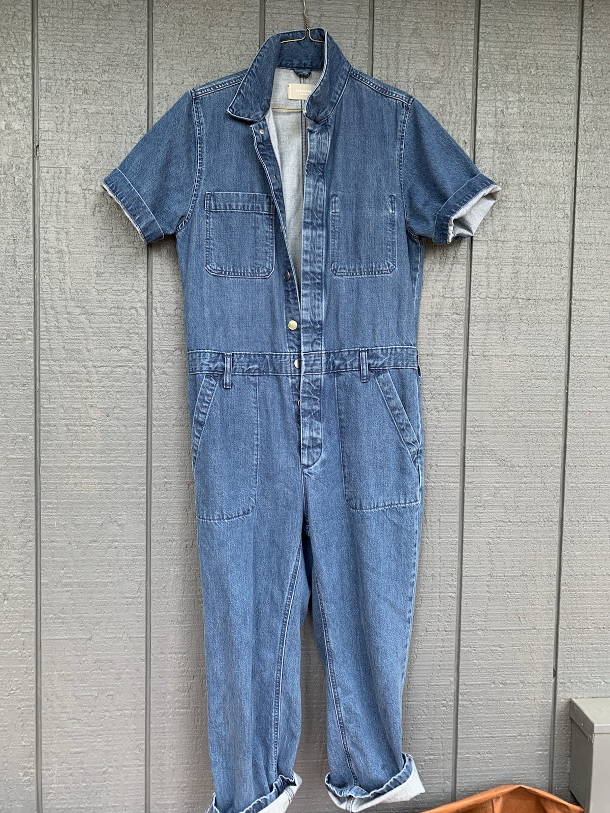 Everlane Women’s Supersoft Denim Jean Coverall Zip Front Short Sleeve Blue