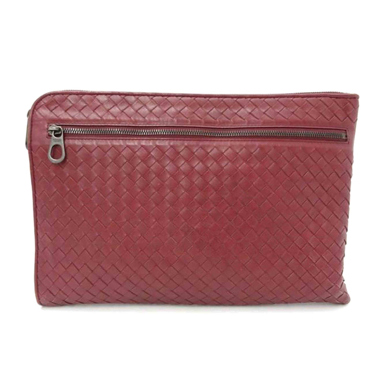 Bottega Veneta Intrecciato Clutch Bag Wine red B rank 69 Used