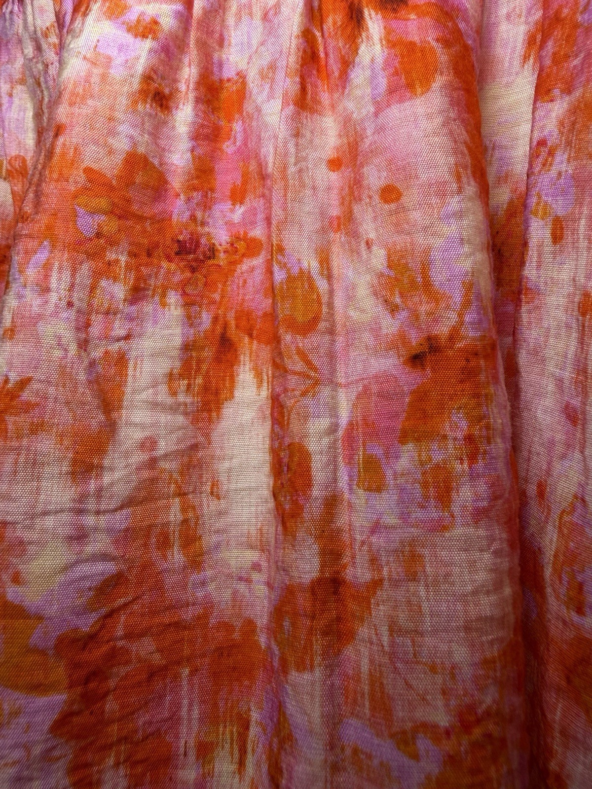 Anthropologie Orange Pink Floral Puff Sleeve Midi Dress Women’s Medium NWOT