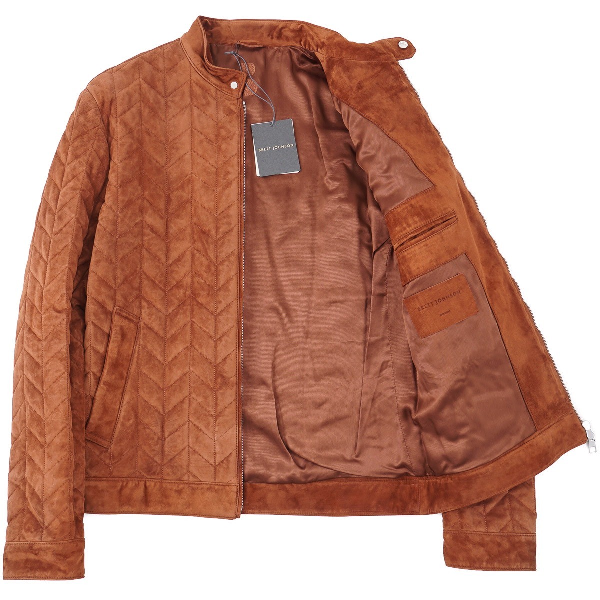 Brett Johnson Rich Brown Quilted Calf Suede Leather Bomber Jacket L (Eu 52) NWT