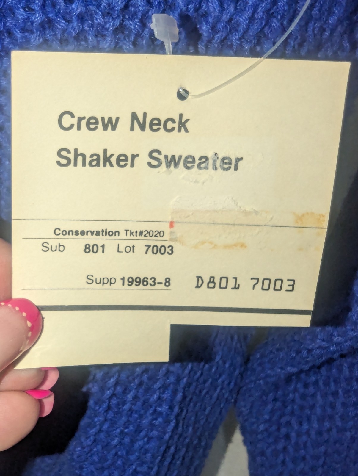 Vintage Picket & Post Women’s Royal Blue Crew Neck Knit Shaker Sweater Size M