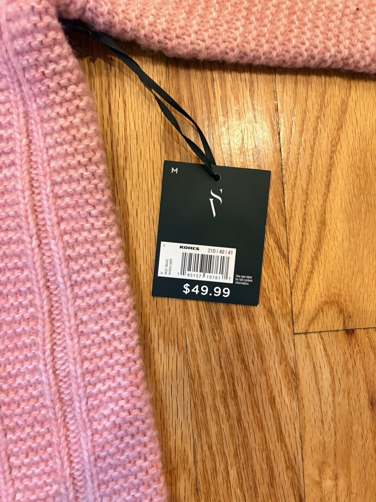 Simply Vera Vera Wang Pink Cable-Knit Mock Neck Pullover Sweater Womens M