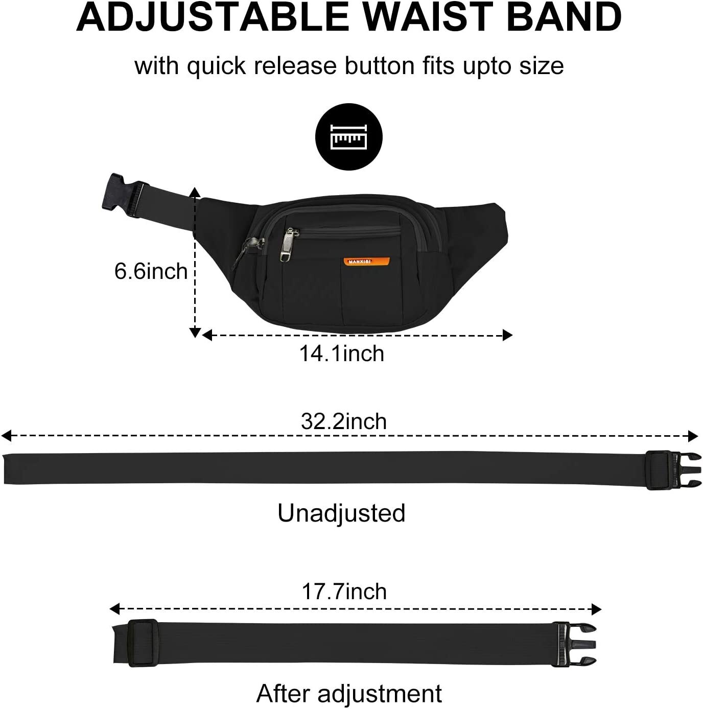 Waist Bag Fanny Pack for Men Women Hip Belt Bum Pouch Sport Travel Purse Unisex