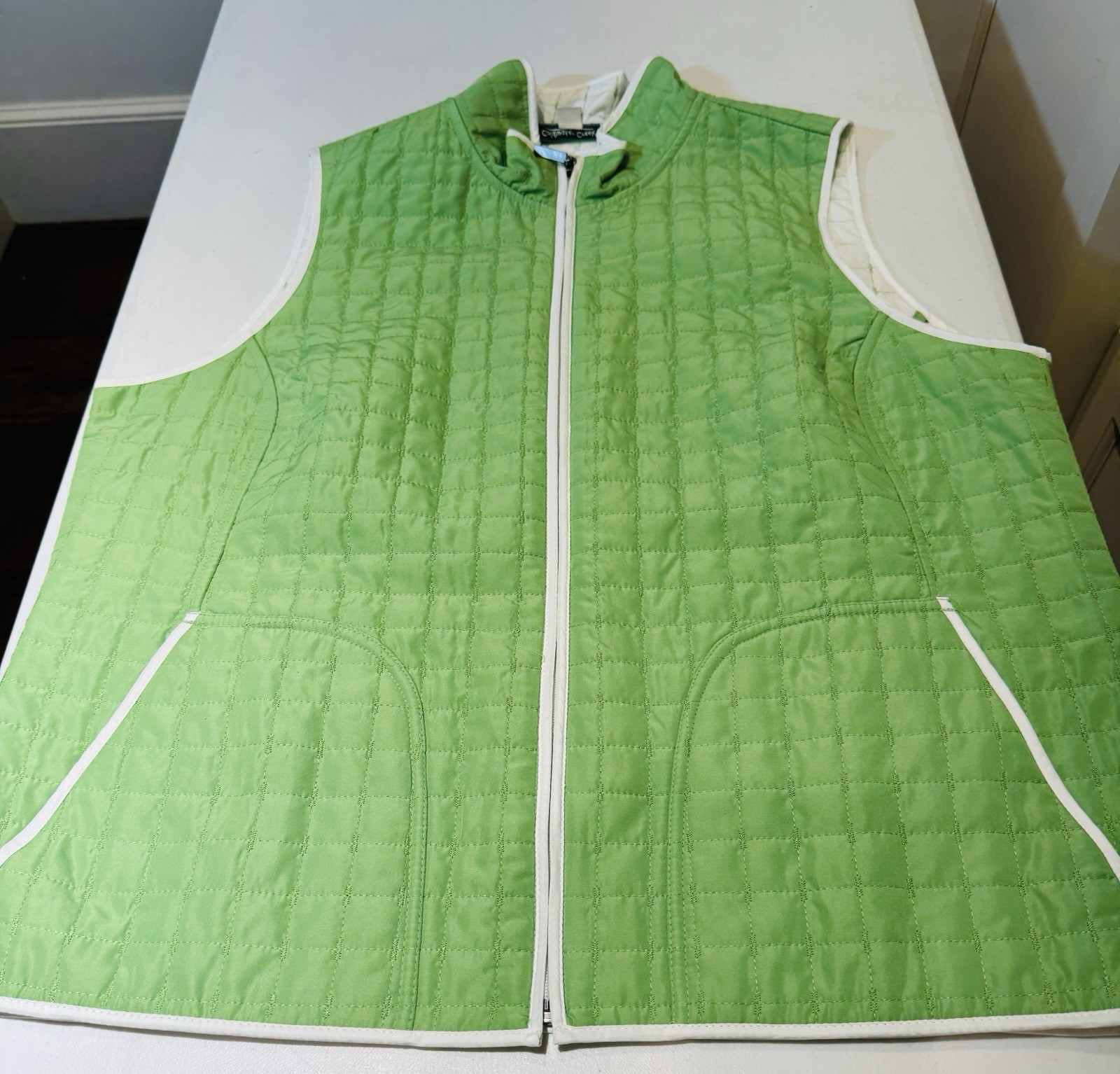 Coldwater Creek Reversible Quilted Vest Women Size 1X Green White