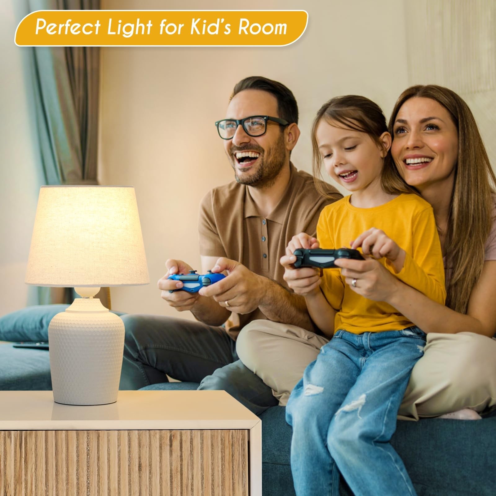 11.8’’ Small Table Lamps Set of 2 for Bedroom Kid’s Room, Beig