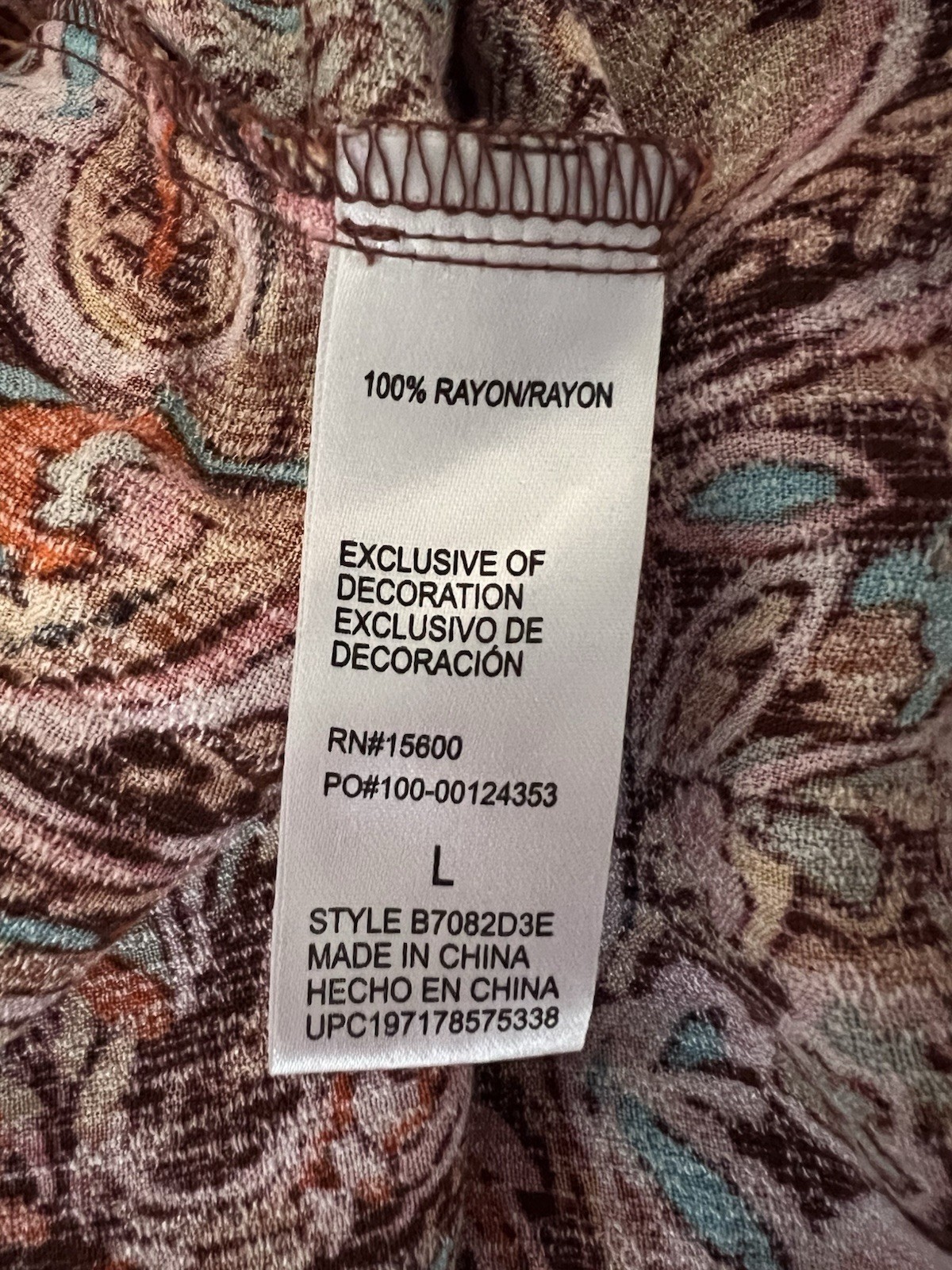 Democracy Paisley Multi-color V-Neck Blouse 3/4 Sleeves Lightweight L EUC