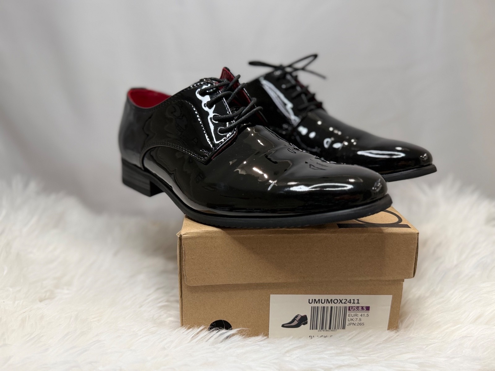 Burudani Men’s Patent Leather Oxford Dress Shoes Black Formal Lace Up US 8.5